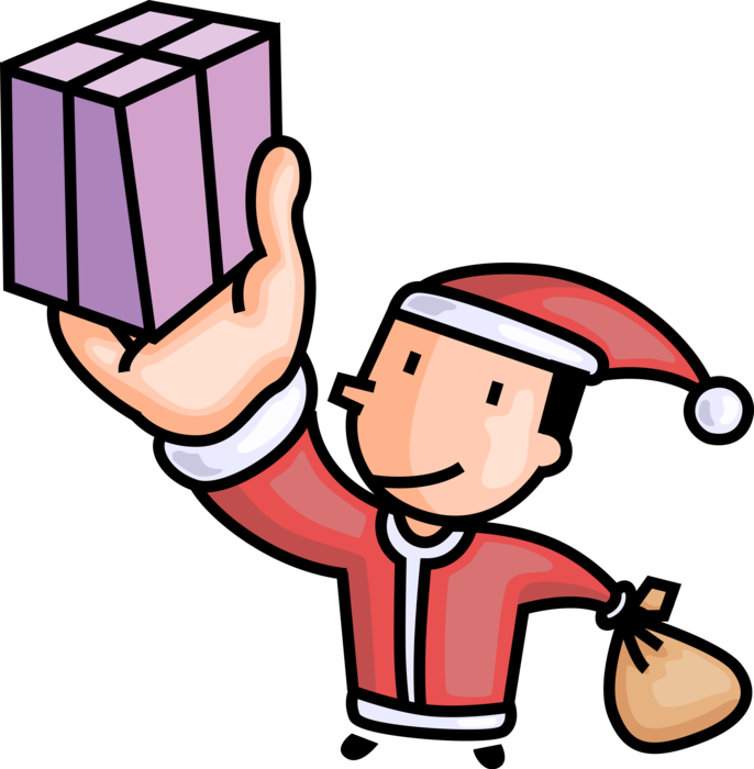 Vector Illustration of Santa Claus Delivers Gift Wrapped Christmas Presents