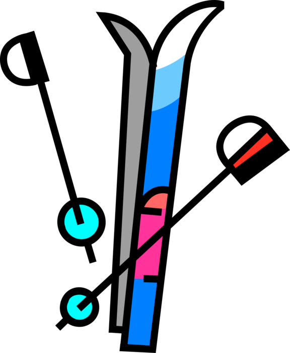 Vector Illustration of Downhill Alpine Skiing Ski Equipment Skis and Poles
