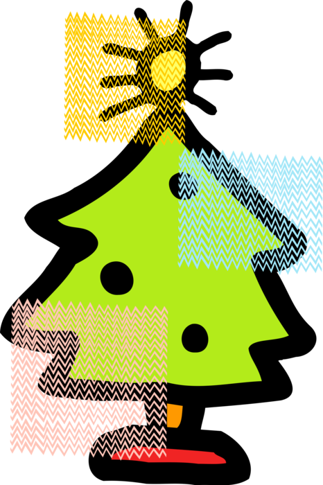 Vector Illustration of Evergreen Christmas Tree with Ornament Decorations and Star