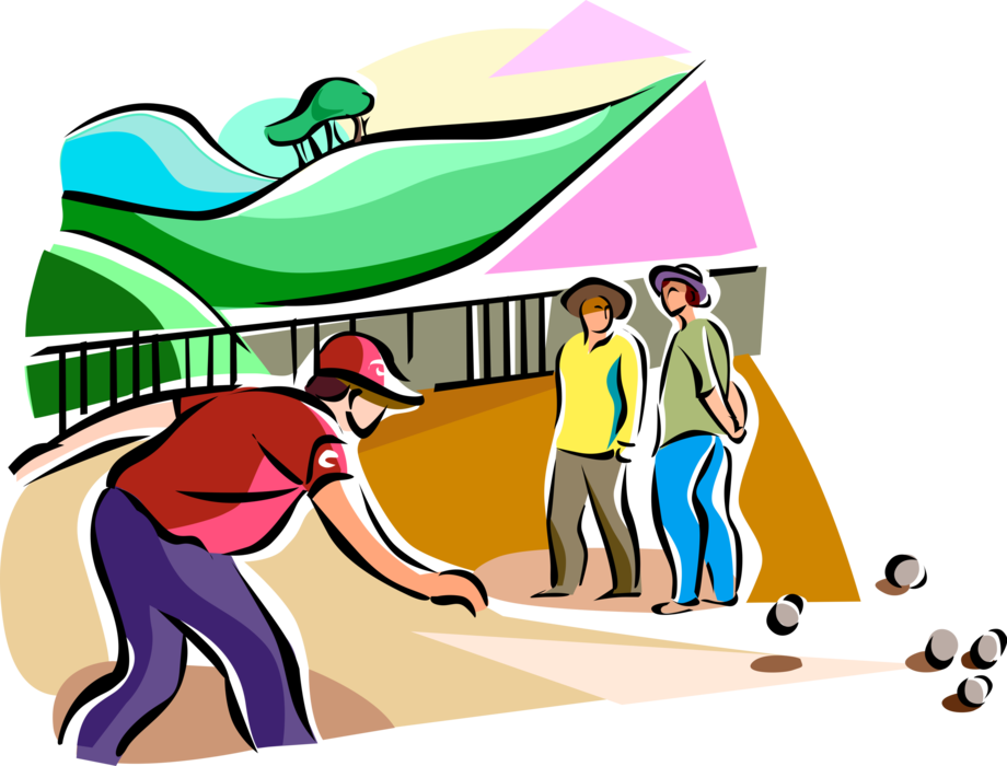 Vector Illustration of Outdoor Recreation Pétanque Players Play Boules-Type Game