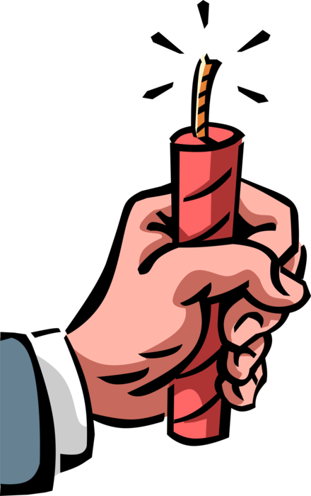 Vector Illustration of Hand Holds Dynamite with Lit Fuse About to Explode