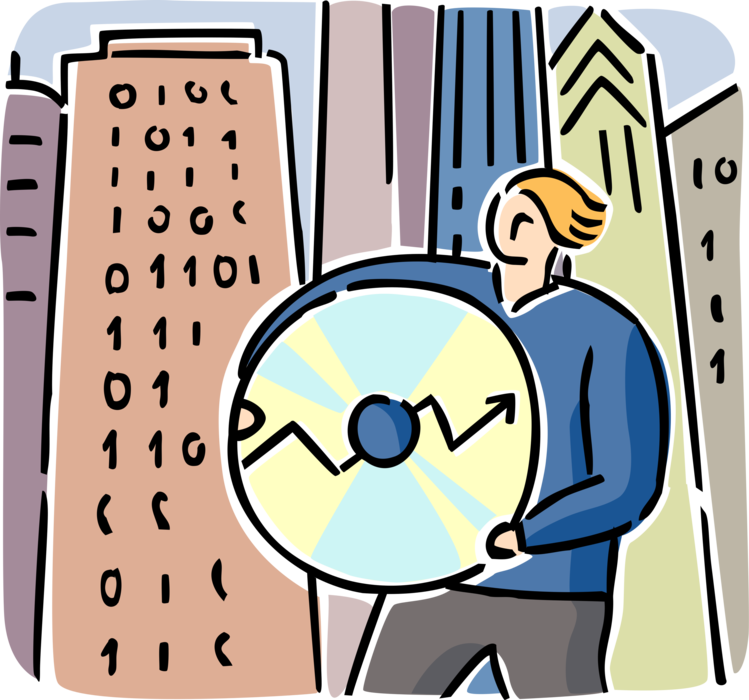 Vector Illustration of Information Technology Digital Data Binary Code with Storage Media DVD Disk