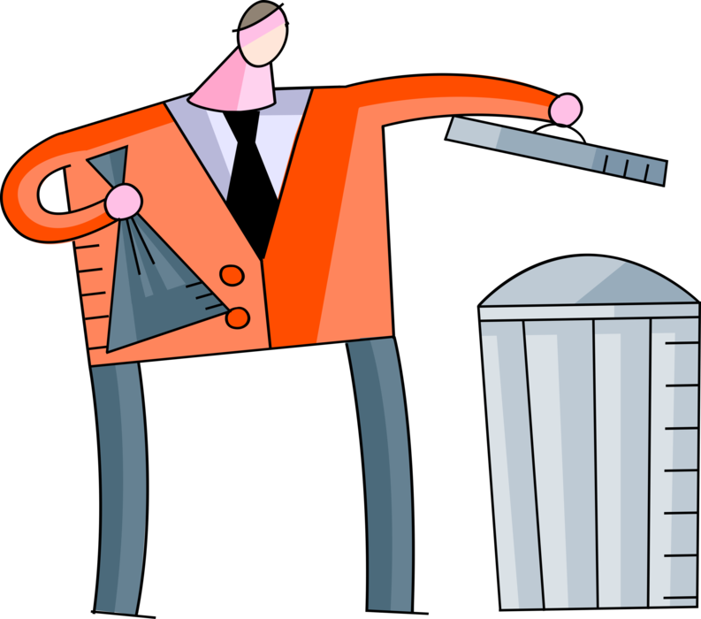Vector Illustration of Businessman Puts Trash in Waste Basket, Dustbin, Garbage Can, Trash Can for Rubbish