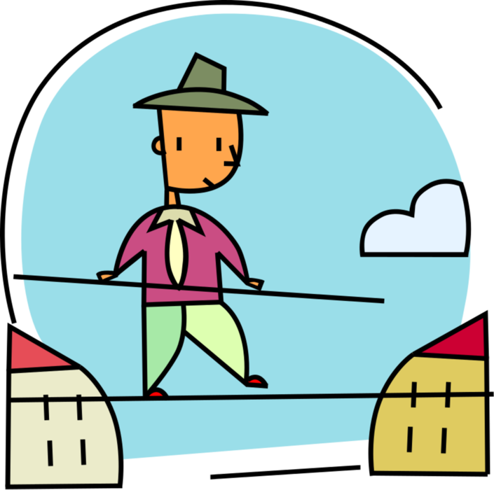 Vector Illustration of Businessman Balances Walking Tightrope Highwire
