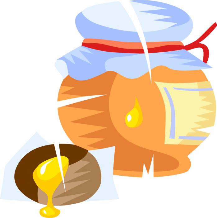 Vector Illustration of Jar of Apiary Honey from Honey Bees in Hive