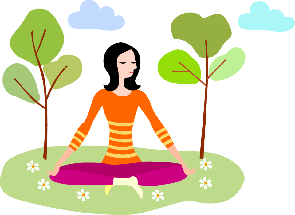 Vector Illustration of Outdoor Yoga and Meditation in Park to Achieve Enlightenment