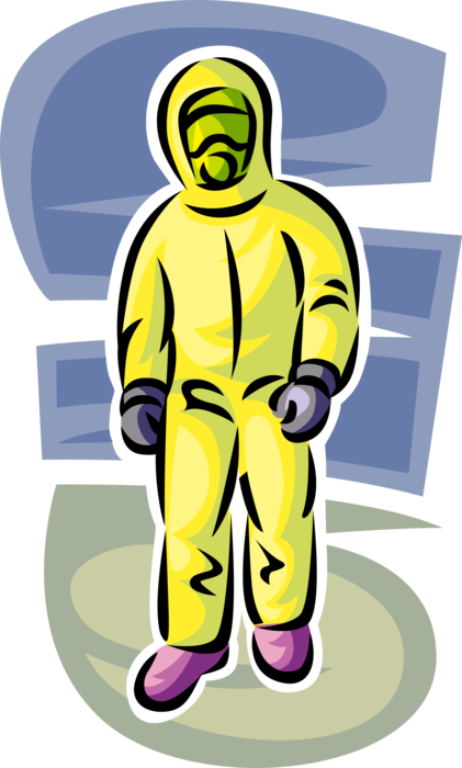 Vector Illustration of Homeland Security Personnel Wears Toxic Chemical Hazmat Suit Impermeable from Hazardous Materials