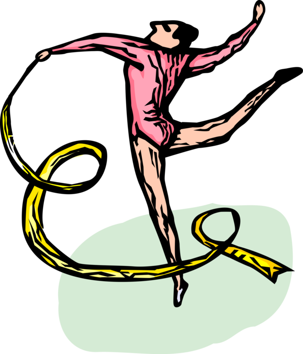 Vector Illustration of Gymnast Performs Floor Routine with Artistic Gymnastics Ribbon