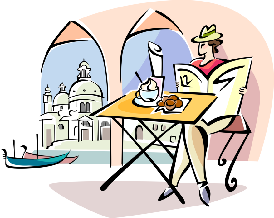 Vector Illustration of Having Breakfast by the Grand Canal in Venice, Italy