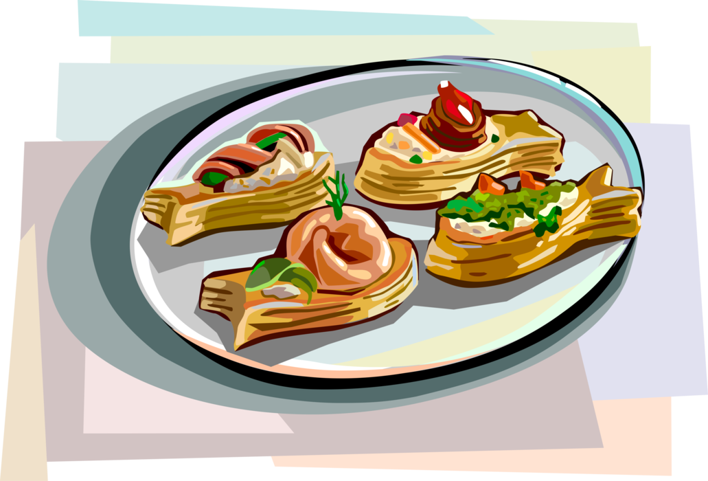 Vector Illustration of Mini Vol-Au-Vent, Fish Shape Desserts