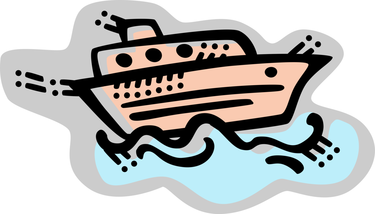 Vector Illustration of Luxury Motor Yacht Watercraft Vessel Cruises on Ocean Waves