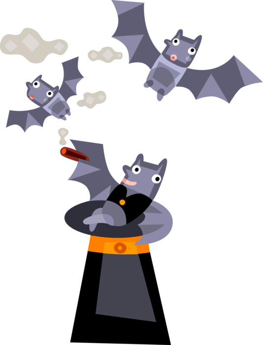 Vector Illustration of Halloween Vampire Hat with Bats Flying