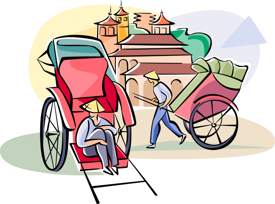 Vector Illustration of Rickshaw Motorist Drivers Waiting for Fair