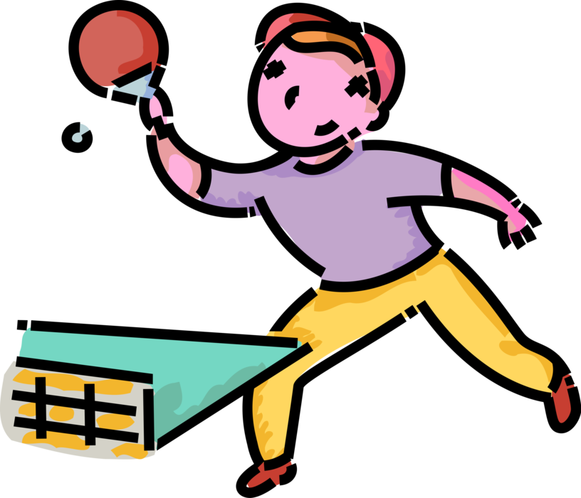 Vector Illustration of Primary or Elementary School Student Boy Plays Game of Table Tennis Ping Pong with Racket