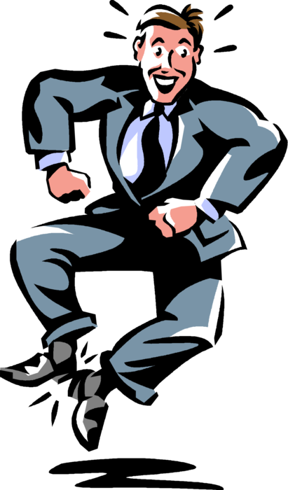 Vector Illustration of Businessman Kicks Up His Heels to Celebrate Business Accomplishment