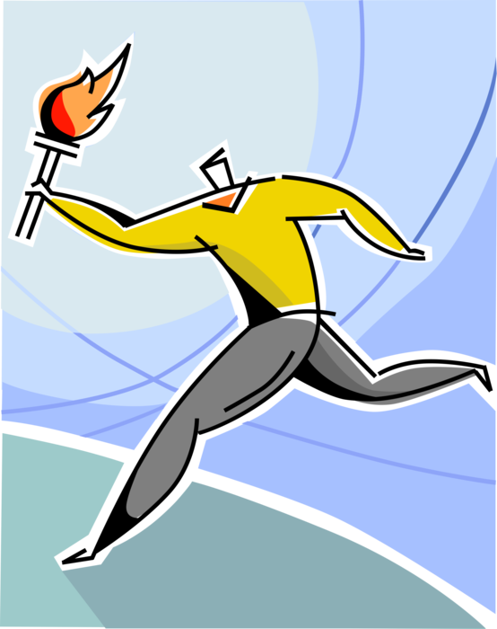 Vector Illustration of Businessman Leader and Champion Runs with Olympic Torch Flame