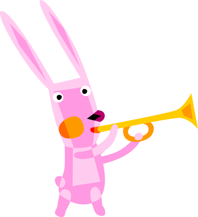 Vector Illustration of Easter Bunny Playing the Trumpet Brass Musical Instrument
