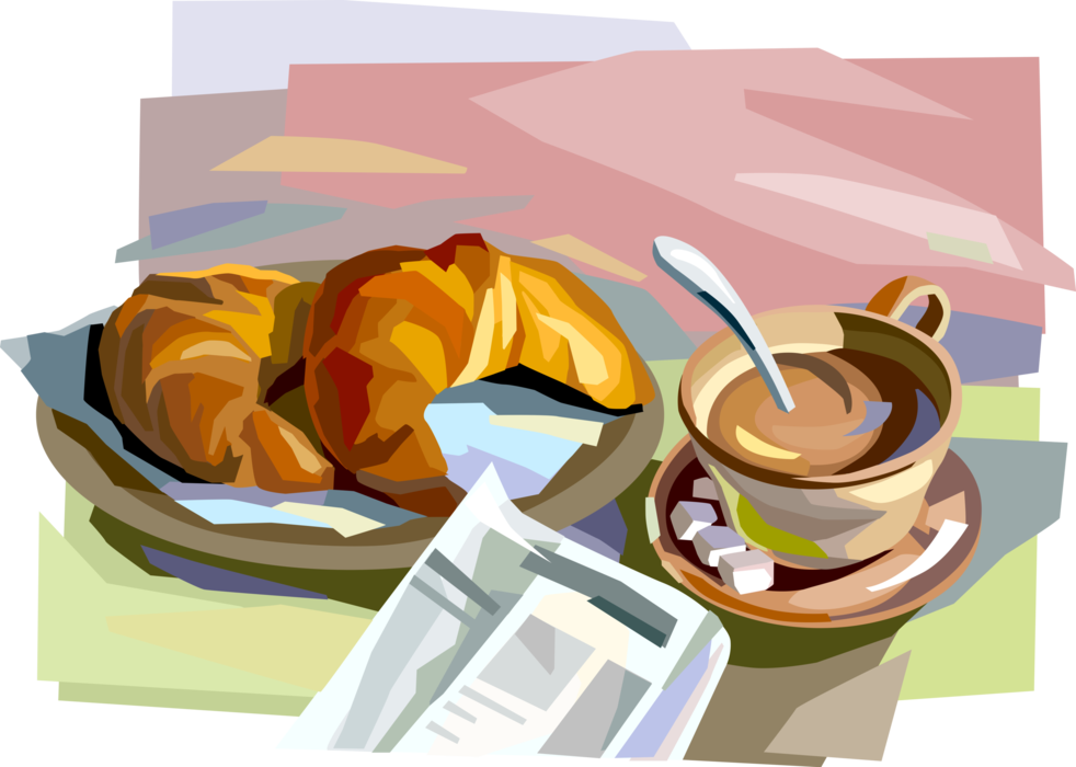 Vector Illustration of French Breakfast Pastry Croissants and Café