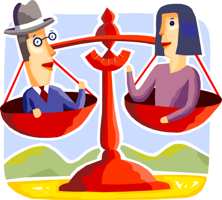 Vector Illustration of Business Colleagues Balance Pay Equity Weigh Scale Achieving Equal Pay for Equal Work