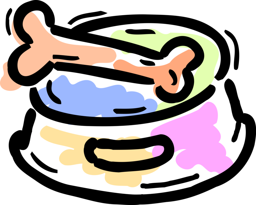 Vector Illustration of Family Pet Dog Bone and Feeding Dish Bowl