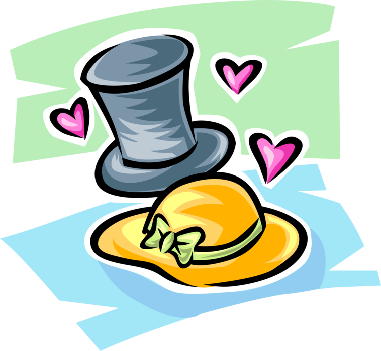 Vector Illustration of Formal Wear Top Hat Head Covering Hat with Love Hearts