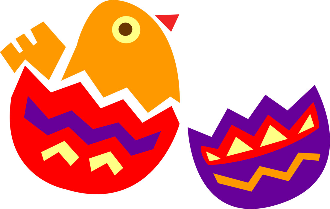Vector Illustration of Cracked Easter Egg with Chick Bird Hatching