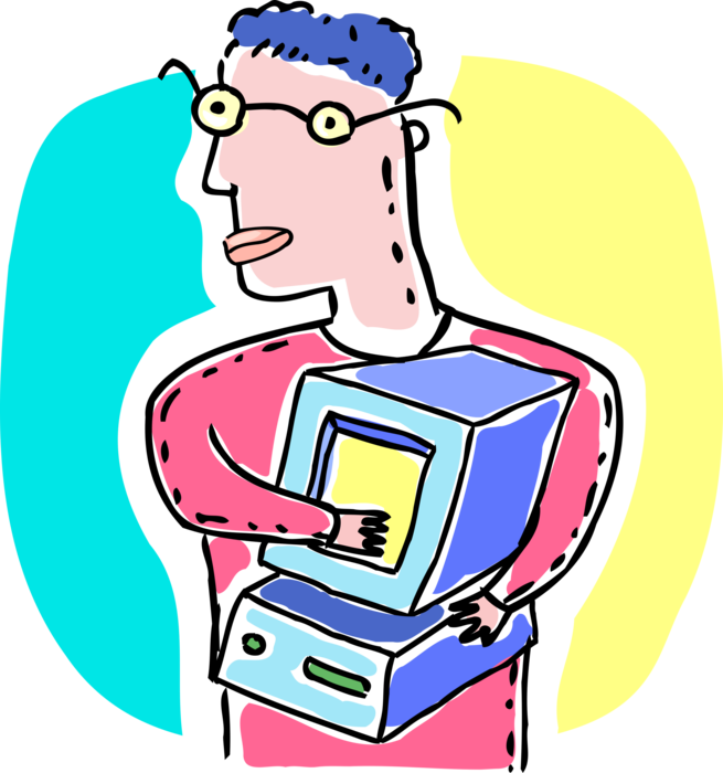 Vector Illustration of Businessman Loves His Personal Computer