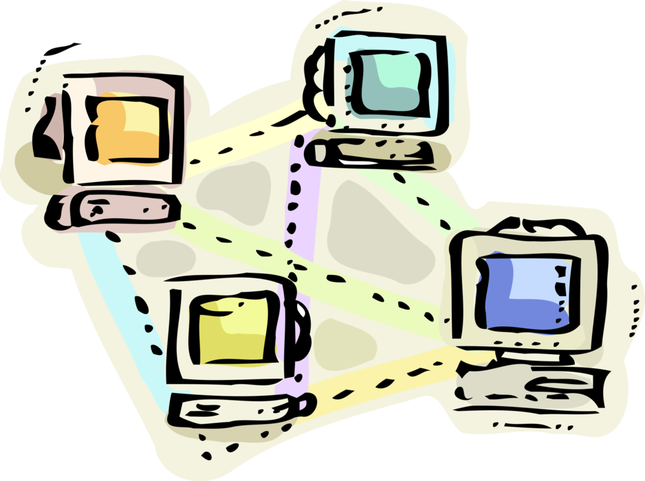 Vector Illustration of Networked Office Computer Intranet Network Accessible Only to Organization's Staff