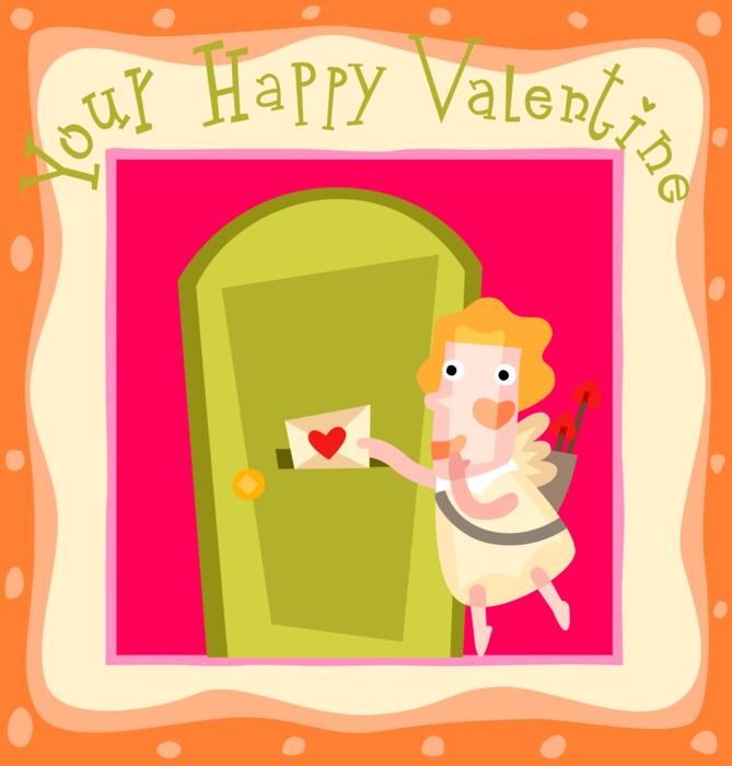 Vector Illustration of Valentine's Day Greeting Card with Cupid God of Desire and Erotic Love Delivering Love Letter Professing Eternal Devotion