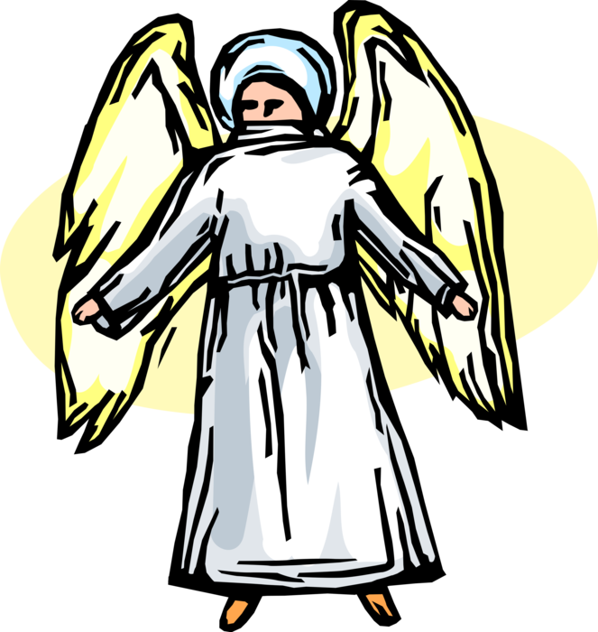 Vector Illustration of Angelic Spiritual Heavenly Angel with Wings and Halo