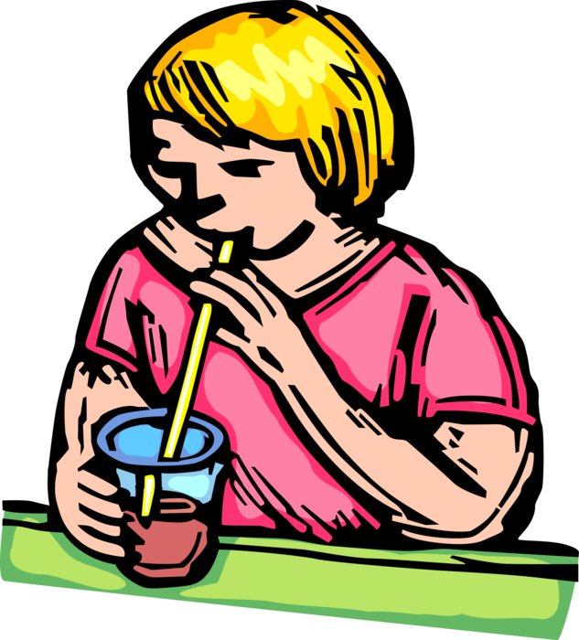 Vector Illustration of Child Drinking from Glass with Straw