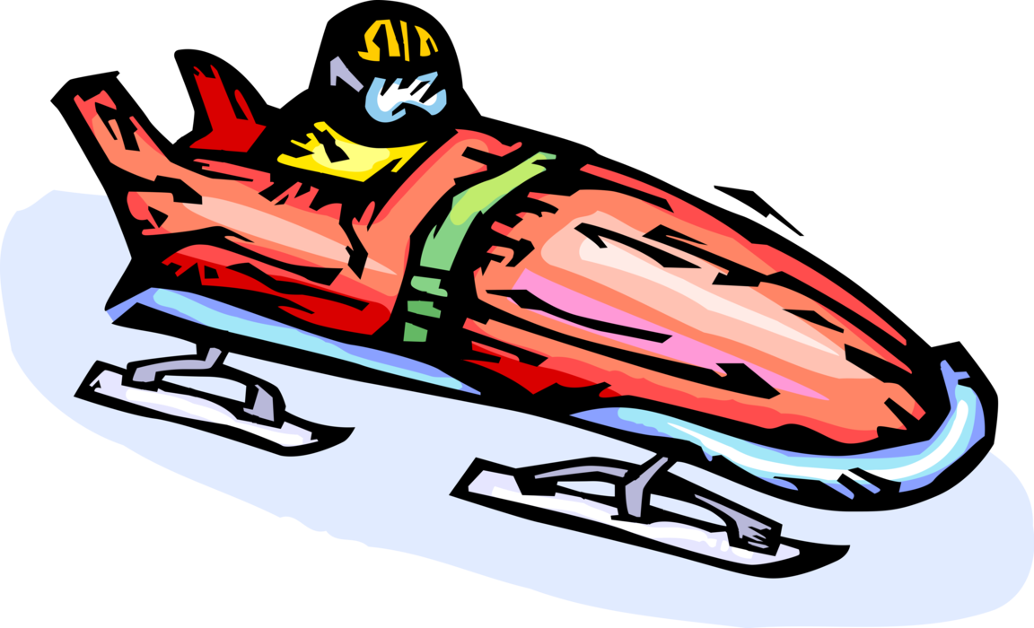Vector Illustration of Bobsledder in Bobsleigh or Bobsled Race on Iced Track