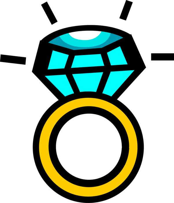Vector Illustration of Diamond Gemstone Engagement Ring for Betrothed Pledged in Marriage