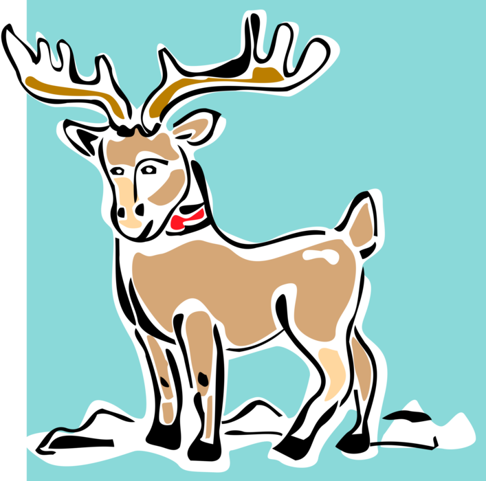 Vector Illustration of Festive Season Christmas Reindeer Animal Pulls Santa's Sleigh