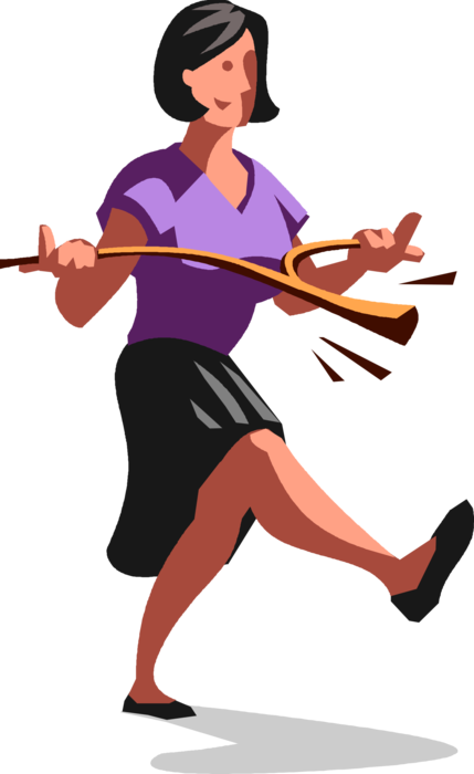 Vector Illustration of Businesswoman Relies on Dowsing Divination in Search for Water with Forked Stick