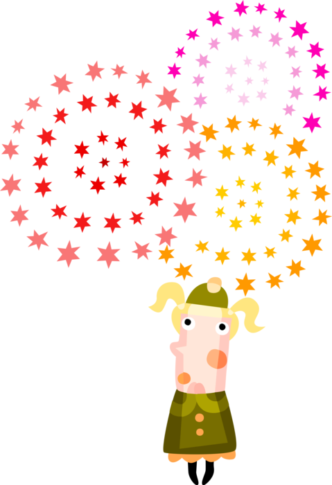 Vector Illustration of Girl Dreams of Magical Christmas with Stars