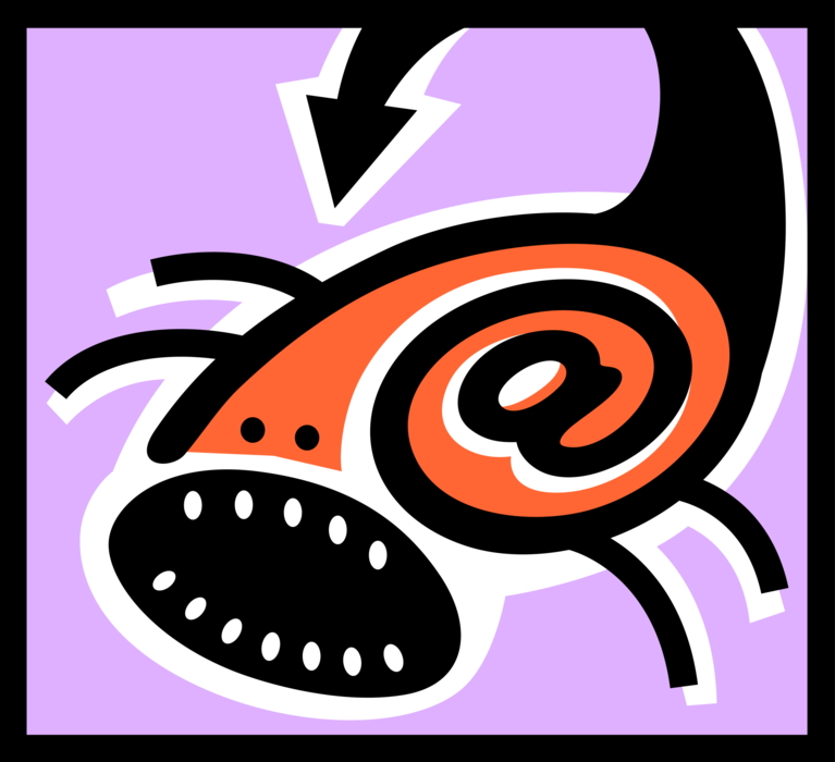 Vector Illustration of Email @ Sign Computer Virus Malicious Malware Scorpion Bug