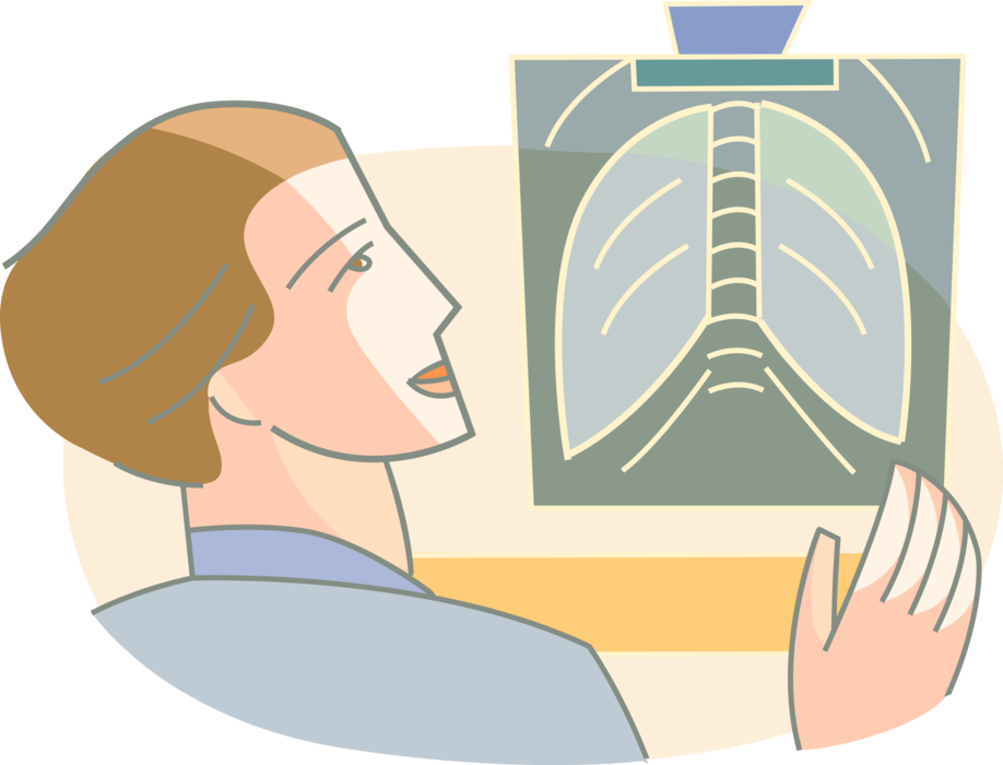 Vector Illustration of Medical Doctor Physician Examines Hospital Patient Chest and Lungs X-Ray