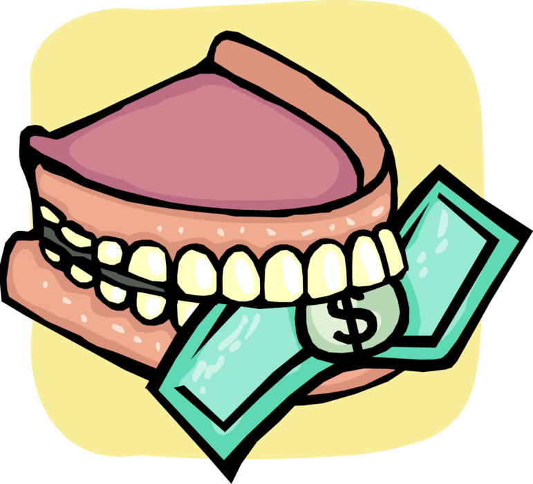 Vector Illustration of Teeth Dentures Chomping on Cash Money Dollar Bill