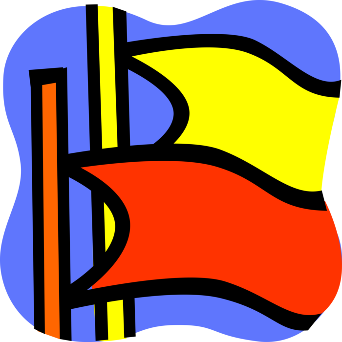 Vector Illustration of Generic Red and Yellow Flags Flying on Pole