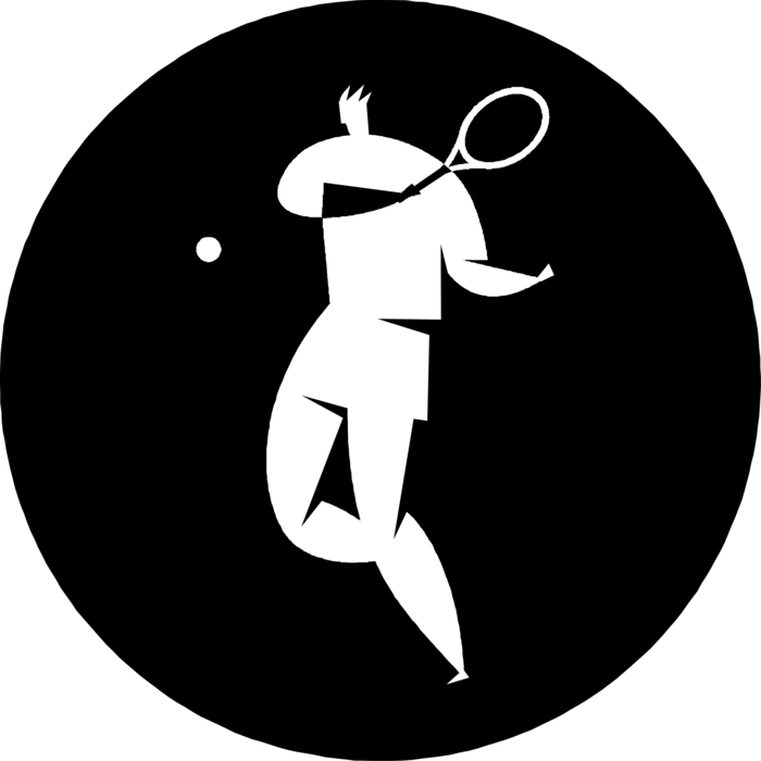 Vector Illustration of Tennis Player Hits Ball with Tennis Racket or Racquet on Tennis Court During Tennis Match