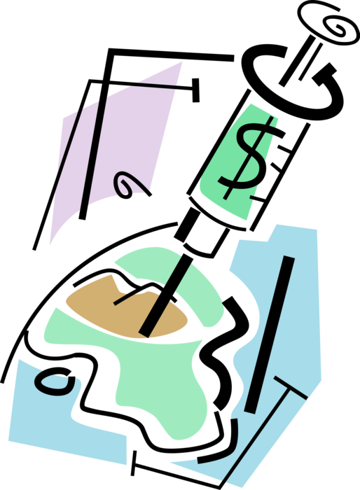 Vector Illustration of Direct Injection of Financial Cash Money by World Bank to Distressed Areas of Globe