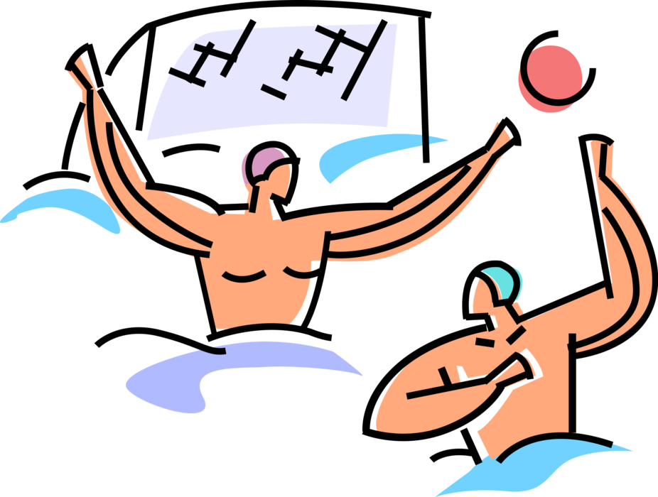 Vector Illustration of Water Polo Team Water Sport Players with Ball in Swimming Pool During Game