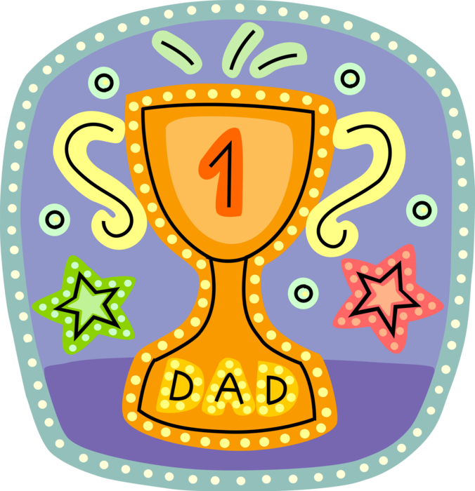 Vector Illustration of Father's Day Number One Dad Trophy Prize Award with Stars