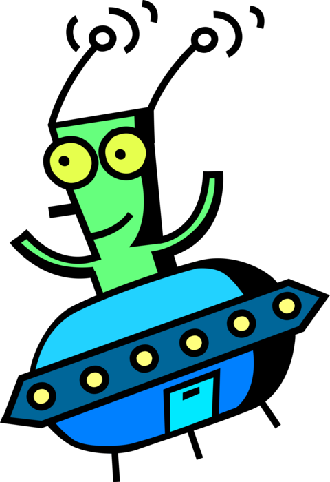Vector Illustration of Outer Space Extraterrestrial Alien in UFO Unidentified Flying Object
