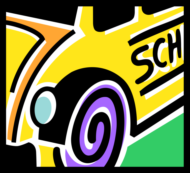 Vector Illustration of Spiral Sacred Symbol of Evolving Life Journey with Schoolbus or School Bus used for Student Transport