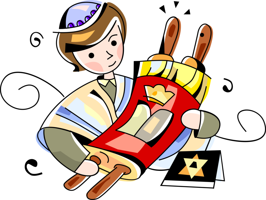 Vector Illustration of Hebrew Sefer Torah Parchment Scroll Holiest Book in Judaism with Jewish Star of David