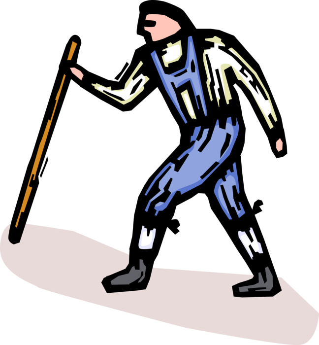 Vector Illustration of Hiker Walks in Outdoors with Walking Stick