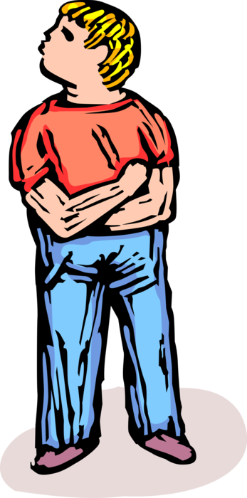 Vector Illustration of Stubborn Obstinate Child Stands Defiantly with Arms Folded