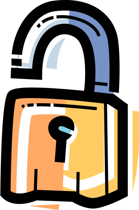 Vector Illustration of Unlocked Padlock Lock Mechanical Security Fastening Device